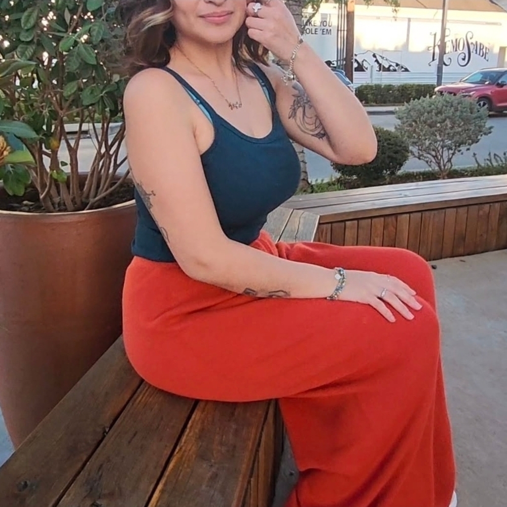 Lulu's Bold Orange Knit Wide Leg Pants